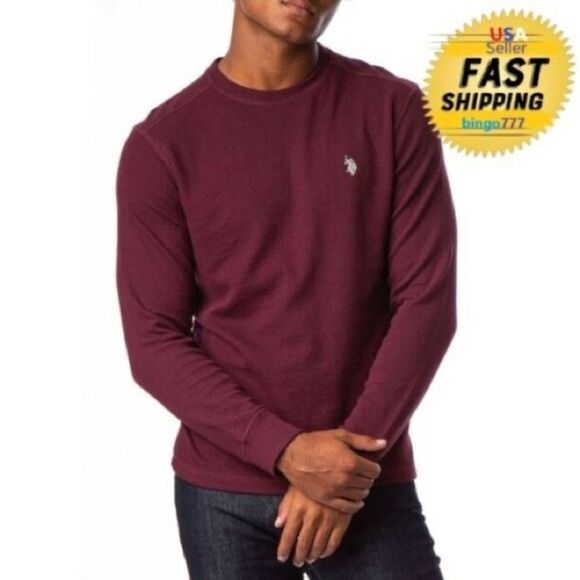 Mens XXL Knit Shirt Crew Neck Thermal Long Sleeve Burgandy NWT🏷 U S Polo Assn - Picture 1 of 12